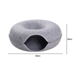 Living And Home Gray Round Felt Cat Pet Tunnel Bed Cave Bed Donut 50Cm - thumbnail 6
