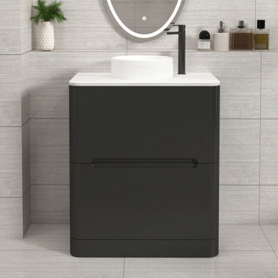 Royal Bathrooms Venice 700mm Matt Nocturne Black Freestanding Bathroom Countertop Vanity Unit 2 Drawer With Round Basin - image 1