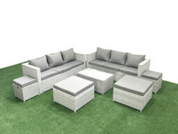 Fimous 7 Pieces Rattan Garden Furniture Set Outdoor Garden Sofa Coffee Table Set 4 Stools Light Grey - thumbnail 1