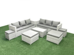 Fimous 7 Pieces Rattan Garden Furniture Set Outdoor Garden Sofa Coffee Table Set 4 Stools Light Grey - thumbnail 2