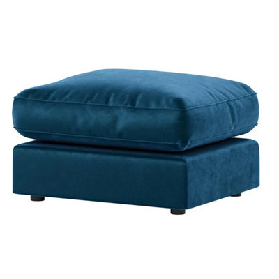 Furnishings For Less UK Brooklyn Plush Velvet Fibre Filled Blue Footstool Sofa Accessory