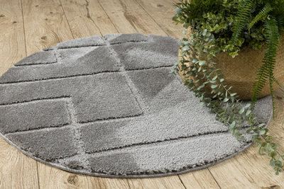 RugsX Bathroom Rug Supreme Circle Lines, Non-Slip, Soft - Grey Circle 50 Cm - image 1