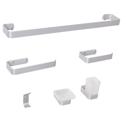 Beliani 6-Piece Bathroom Hardware Set Zorritos With Towel Bars And Hooks Metal Silver - image 1