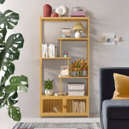 BMBO Wooden Bookcase Storage Cabinet Open Shelving Unit Brown - thumbnail 7