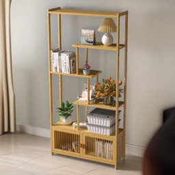 BMBO Wooden Bookcase Storage Cabinet Open Shelving Unit Brown - thumbnail 2