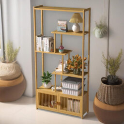 BMBO Wooden Bookcase Storage Cabinet Open Shelving Unit Brown - thumbnail 1