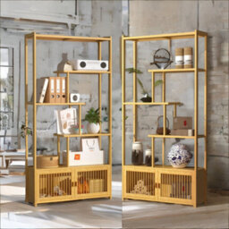 BMBO Wooden Bookcase Storage Cabinet Open Shelving Unit Brown - thumbnail 3