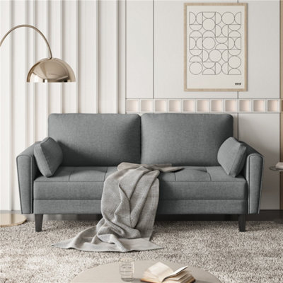 Yaheetech Linen Fabric Upholstered 2 Seater Sofa Couch With 2 Pillows Dark Grey - image 1