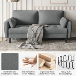 Yaheetech Linen Fabric Upholstered 2 Seater Sofa Couch With 2 Pillows Dark Grey - thumbnail 4