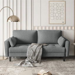 Yaheetech Linen Fabric Upholstered 2 Seater Sofa Couch With 2 Pillows Dark Grey