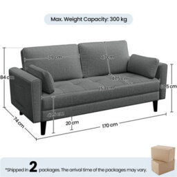 Yaheetech Linen Fabric Upholstered 2 Seater Sofa Couch With 2 Pillows Dark Grey - thumbnail 3