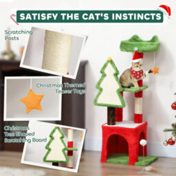 103Cm Christmas Cat Tower With Scratching Post And Board, Green - thumbnail 6
