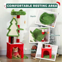 103Cm Christmas Cat Tower With Scratching Post And Board, Green - thumbnail 3