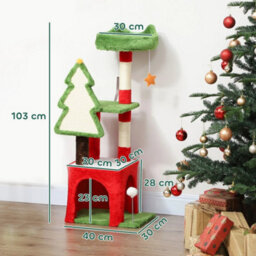 103Cm Christmas Cat Tower With Scratching Post And Board, Green - thumbnail 2