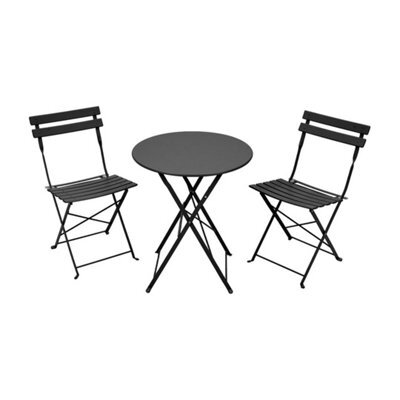 Black 3-Piece Folding Table And Chairs Set, Portable Balcony Outdoor Dining Slim Set - image 1
