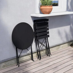 Black 3-Piece Folding Table And Chairs Set, Portable Balcony Outdoor Dining Slim Set - thumbnail 5