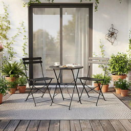 Black 3-Piece Folding Table And Chairs Set, Portable Balcony Outdoor Dining Slim Set - thumbnail 4