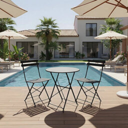Black 3-Piece Folding Table And Chairs Set, Portable Balcony Outdoor Dining Slim Set - thumbnail 6