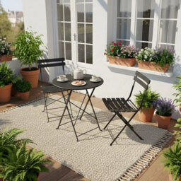 Black 3-Piece Folding Table And Chairs Set, Portable Balcony Outdoor Dining Slim Set - thumbnail 3