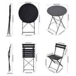 Black 3-Piece Folding Table And Chairs Set, Portable Balcony Outdoor Dining Slim Set - thumbnail 2