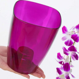 B2C Plant Orchid Pot Plastic  Gloss Oval Planter 12 Cm Purple Transparent Square