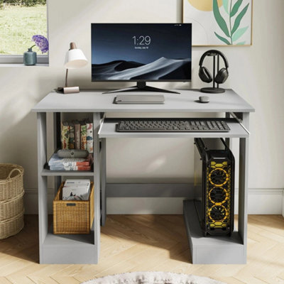 Grey Small Computer Desk With Storage Pc Study Table Home Office Desk Workstation - image 1