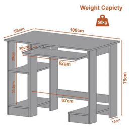 Grey Small Computer Desk With Storage Pc Study Table Home Office Desk Workstation - thumbnail 2