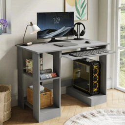 Grey Small Computer Desk With Storage Pc Study Table Home Office Desk Workstation - thumbnail 3