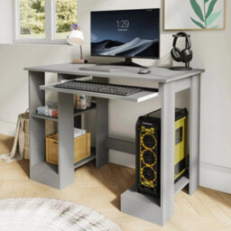 Grey Small Computer Desk With Storage Pc Study Table Home Office Desk Workstation - thumbnail 4