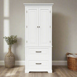 Teamson Home Tall Linen Tower Cabinet With 2 Doors, 2 Drawers & Shelves
