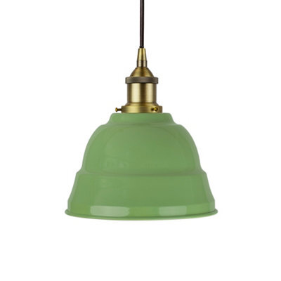 Mint Green Lincoln Painted Dome Pendant Light With Matt Antique Brass Lamp Holder And Black Round Cable - Se Home - image 1