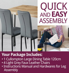 Hallowood Furniture Cullompton Large Dining Table (1.2M) With 4 Light Grey Faux Leather Chairs - thumbnail 7