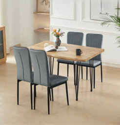 Hallowood Furniture Cullompton Large Dining Table (1.2M) With 4 Light Grey Faux Leather Chairs - thumbnail 1