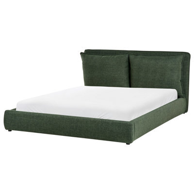 Beliani Bed Fabric Bajonna 160 X 200 Cm (Eu King Size) Dark Green - image 1