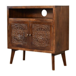 Wyld Haus Talloires Chestnut Mango Wood Media Cabinet - 2-Door Tv Unit With Open Shelf - thumbnail 4