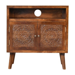 Wyld Haus Talloires Chestnut Mango Wood Media Cabinet - 2-Door Tv Unit With Open Shelf - thumbnail 2