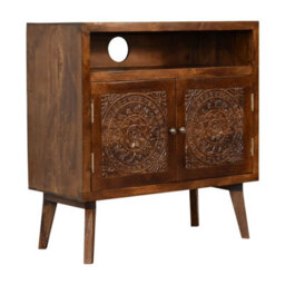 Wyld Haus Talloires Chestnut Mango Wood Media Cabinet - 2-Door Tv Unit With Open Shelf - thumbnail 3