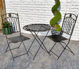 Outdoor Vintage Bistro Set, 2 Folding Chairs And Round Table - Ornate Wrought Iron Design, Fully Assembly, Black Antique Finish - thumbnail 1