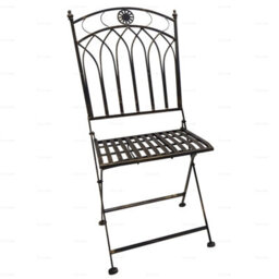 Outdoor Vintage Bistro Set, 2 Folding Chairs And Round Table - Ornate Wrought Iron Design, Fully Assembly, Black Antique Finish - thumbnail 2