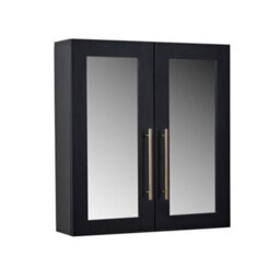 Homestylestore 600 X 650mm Black Grey Wall Mounted Mirrored Door Bathroom Cabinet And Brushed Brass T Bar Handles