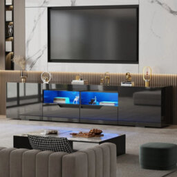 Black 200Cm High Gloss White Tv Stand Cabinet Unit Doors Storage - thumbnail 1