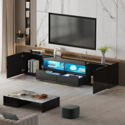Black 200Cm High Gloss White Tv Stand Cabinet Unit Doors Storage - thumbnail 5