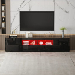 Black 200Cm High Gloss White Tv Stand Cabinet Unit Doors Storage - thumbnail 3