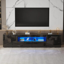Black 200Cm High Gloss White Tv Stand Cabinet Unit Doors Storage - thumbnail 4