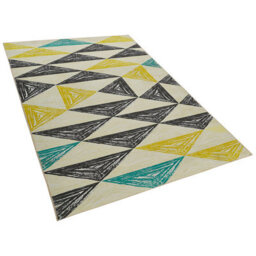 Beliani Scandi Geometric Area Rug Grey And Yellow 140 X 200 Cm Low Pile - thumbnail 3