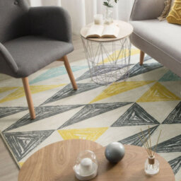 Beliani Scandi Geometric Area Rug Grey And Yellow 140 X 200 Cm Low Pile - thumbnail 2