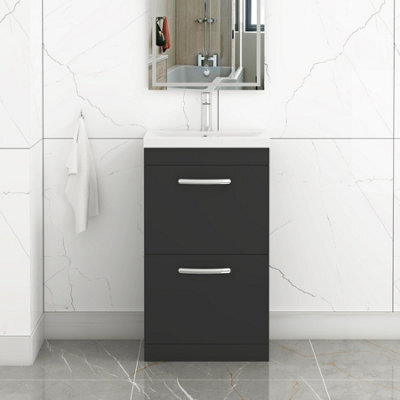 Royal Bathrooms Turin 500mm Matt Black Floor Standing Vanity Unit 2 Drawer With Mid-Edge Basin - image 1