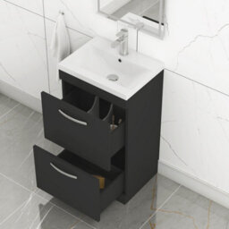 Royal Bathrooms Turin 500mm Matt Black Floor Standing Vanity Unit 2 Drawer With Mid-Edge Basin - thumbnail 5
