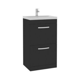 Royal Bathrooms Turin 500mm Matt Black Floor Standing Vanity Unit 2 Drawer With Mid-Edge Basin - thumbnail 6