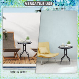 Outsunny 60 Cm Round Garden Side Table, Glass Top Garden Bistro Table, Black - thumbnail 5